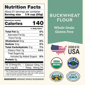 Doudlah Farms buckwheat flour bag close-up showing fine-milled texture for delicate batters