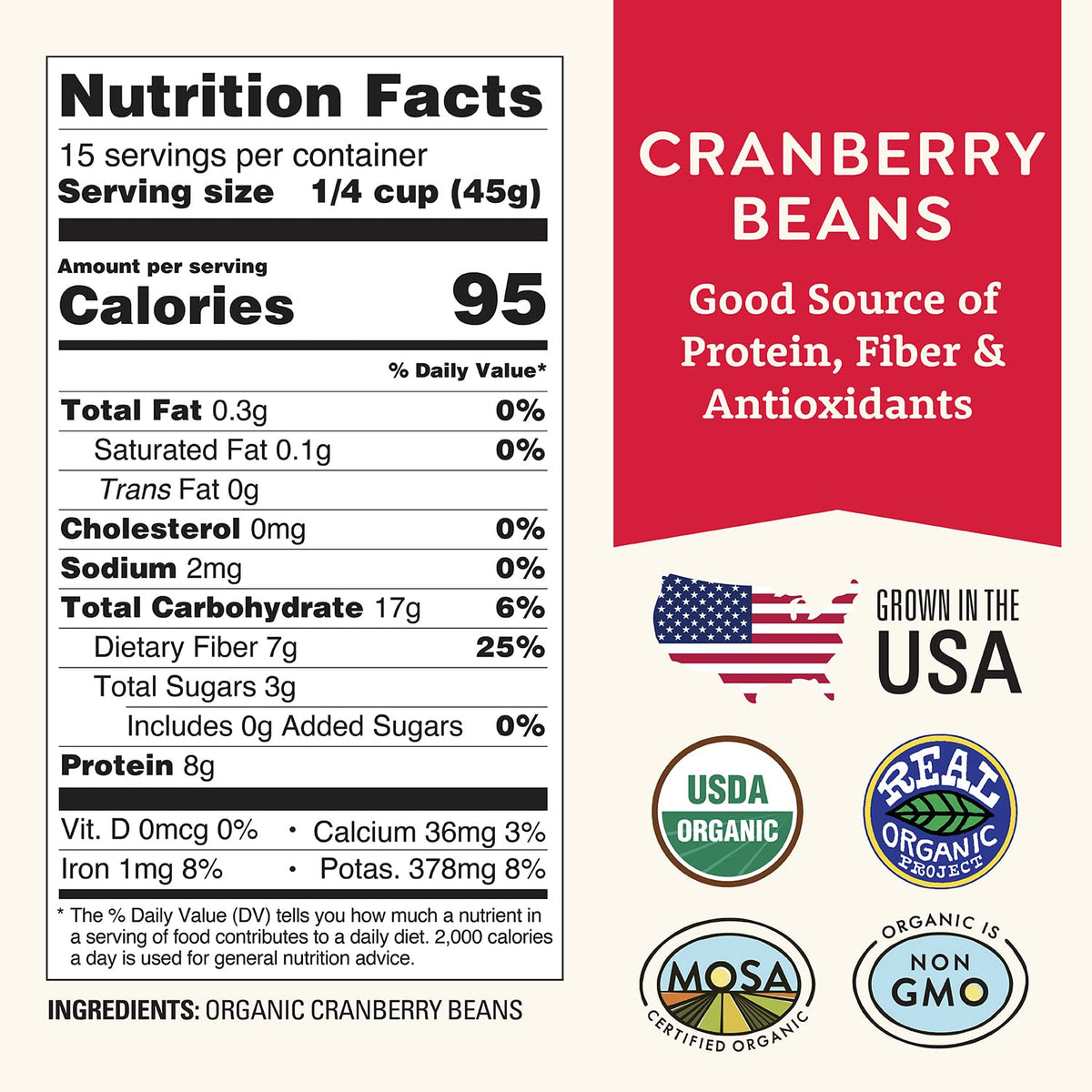 Doudlah Farms cranberry beans dry display, perfect for slow-cooked chilis and hearty bowls.