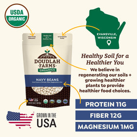 Doudlah Farms Navy Beans on shelf, protein-packed plant-based option