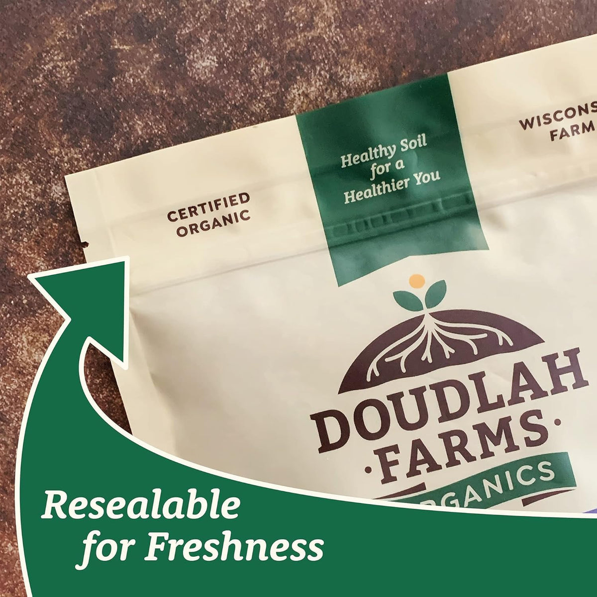 Doudlah Farms packaging shows organic and non GMO claims