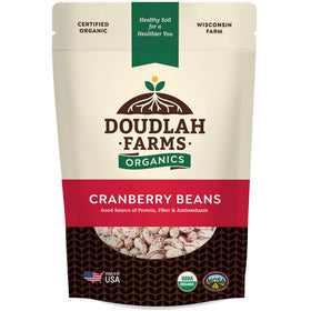 Doudlah Farms Organic Dried Cranberry Beans 1lb bag, ideal pantry staple for soups and burritos.