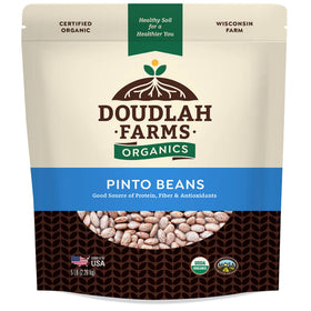 Doudlah Farms Organic Pinto Beans bag, versatile pantry staple for soups and burritos.