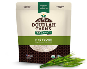 Doudlah Farms Organic Rye Flour 5lb packaging, ideal for everyday baking.