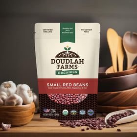 Doudlah Farms organic, non-GMO small red beans label