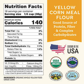 Doudlah Farms fine grind yellow cornmeal close-up showing smooth batter-friendly texture.
