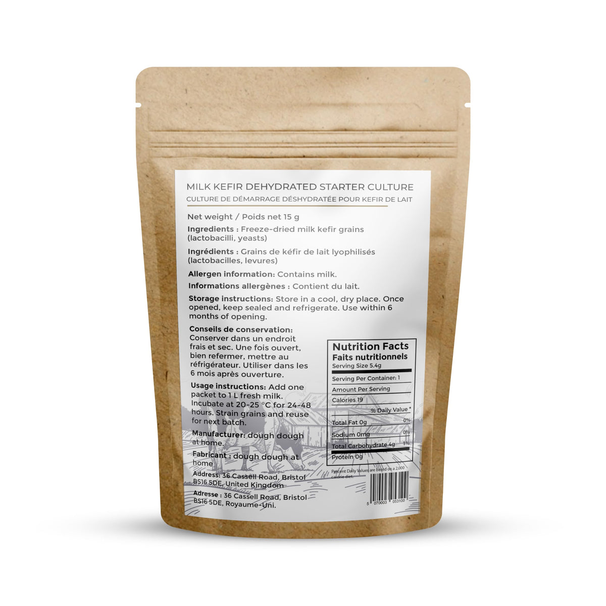 Dough Dough at home label closeup showing non-GMO and gluten-free formulation
