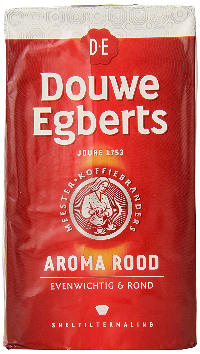 Douwe Egberts Aroma Rood ground coffee two-pack, ideal for busy kitchens and fresh mornings.