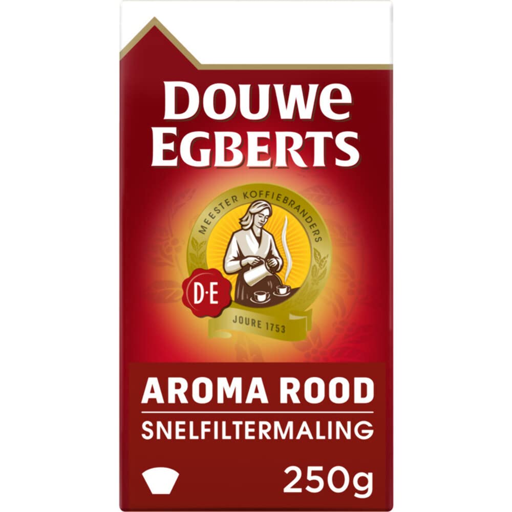 Douwe Egberts Aroma Rood ground coffee in a 250g pack for everyday brewing.