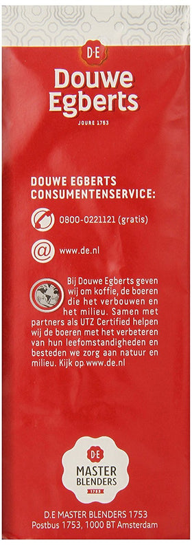 Netherlands-origin Aroma Rood label shows authentic Dutch roast by Douwe Egberts.