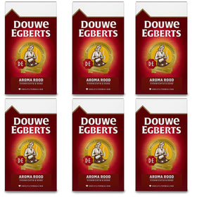 Douwe Egberts Aroma Rood six-pack packaging displayed.