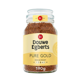 Douwe Egberts Pure Gold instant coffee jar for everyday enjoyment.