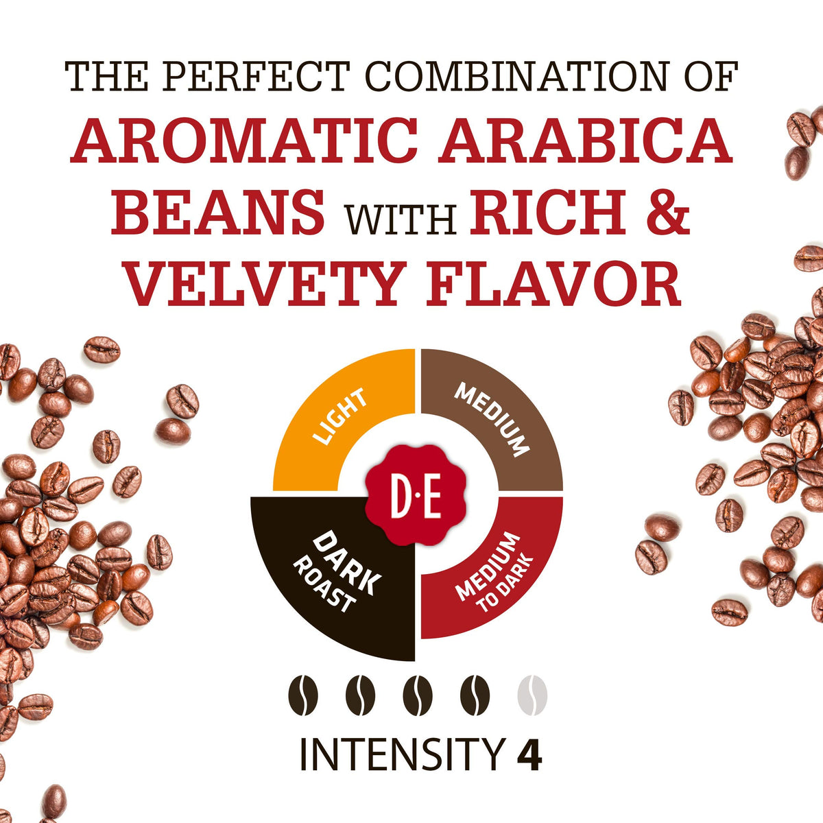 Douwe Egberts Pure Indulgence instant coffee dust implies quick, convenient preparation.