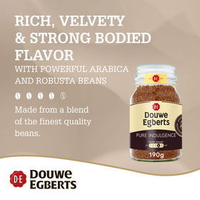Douwe Egberts Pure Indulgence jar label highlights heritage and quality in every pour.