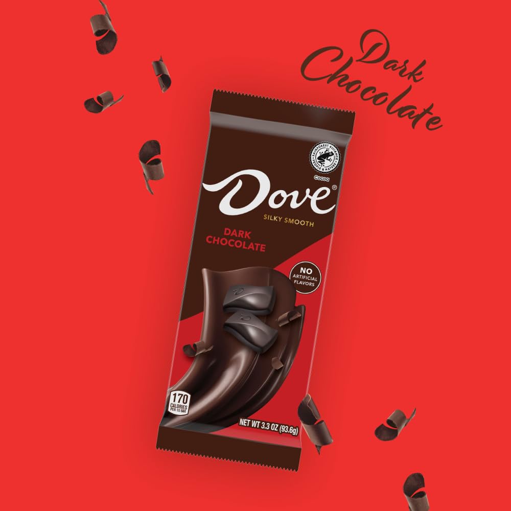 Close-up of DOVE dark chocolate bar with silky melt