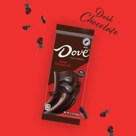 Close-up of DOVE dark chocolate bar with silky melt