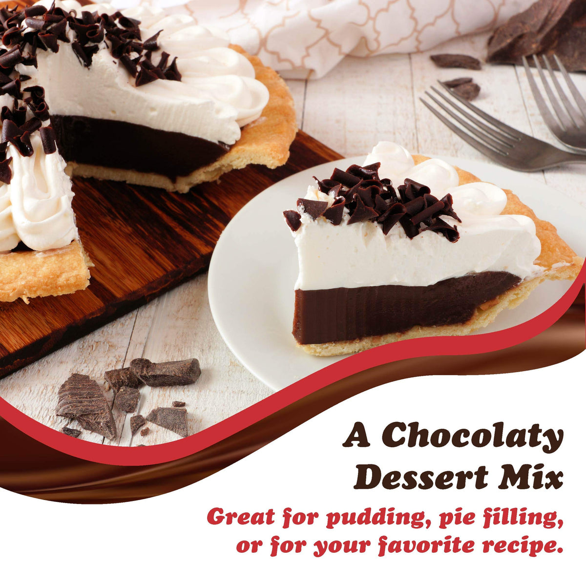 Dove dark chocolate pie filling setup ready for baking.