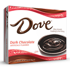 Dove dark chocolate pudding pie filling served in a cup.