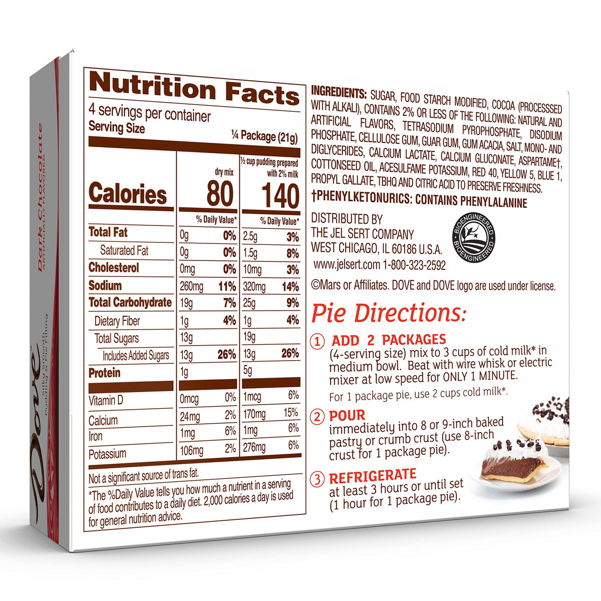 Dove kosher dairy symbol on label indicating dairy dessert option.