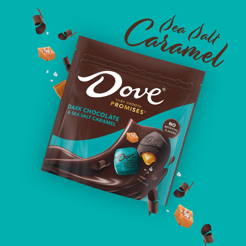 Dark chocolate bar with foil wrapper from DOVE PROMISES, rich and silky.