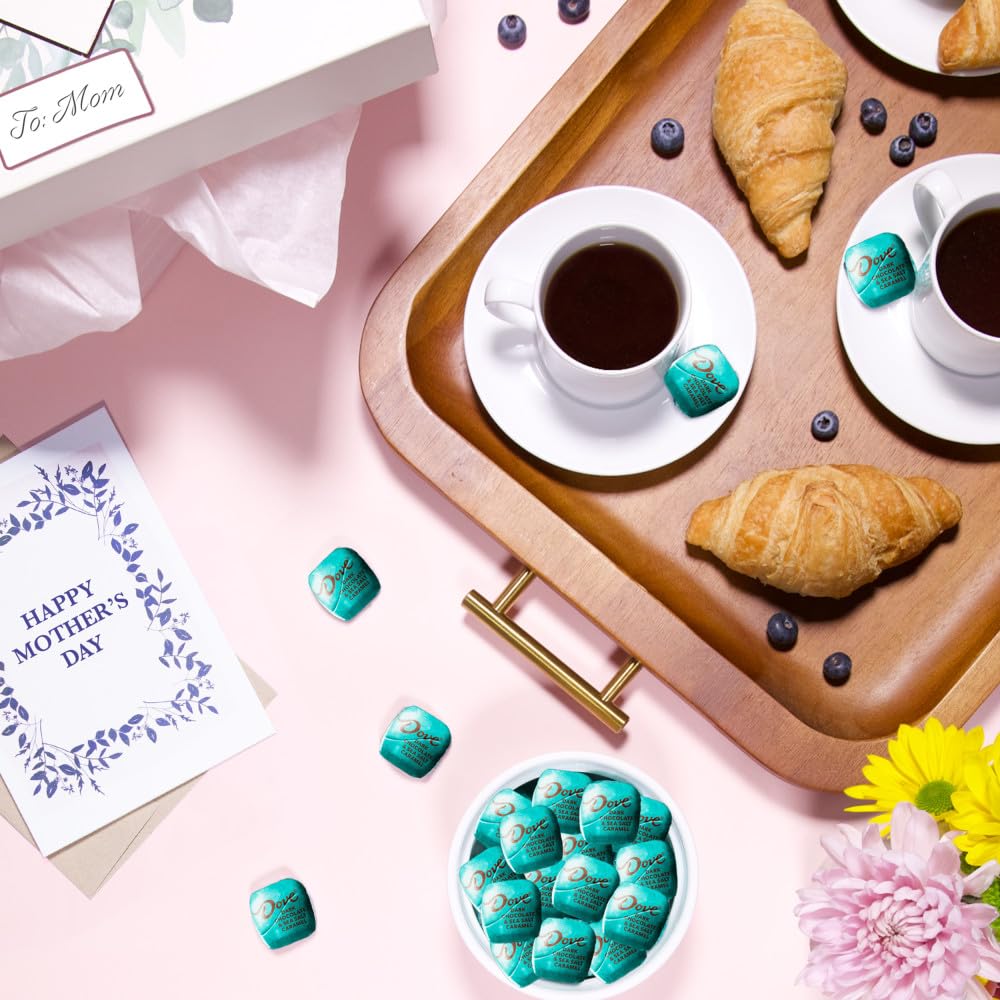 Gifting-ready DOVE PROMISES Mother’s Day chocolates in an elegant box.