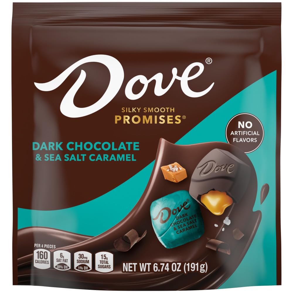 Close-up of creamy caramel with sea salt accent in DOVE PROMISES chocolate.
