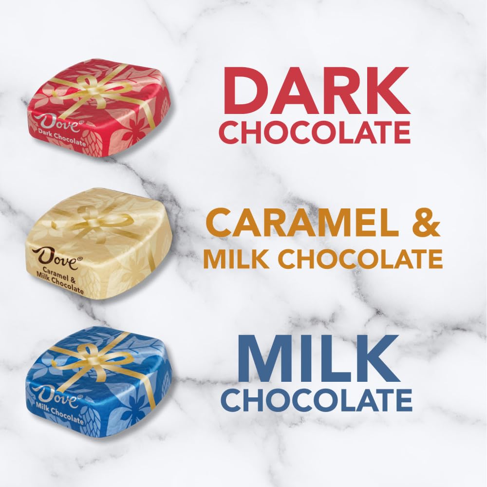 Vibrant colored foil wrappers on Dove Promises for festive display.