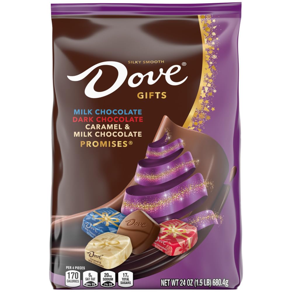 Dove Promises dark chocolate foil-wrapped pieces for bold flavor moments.