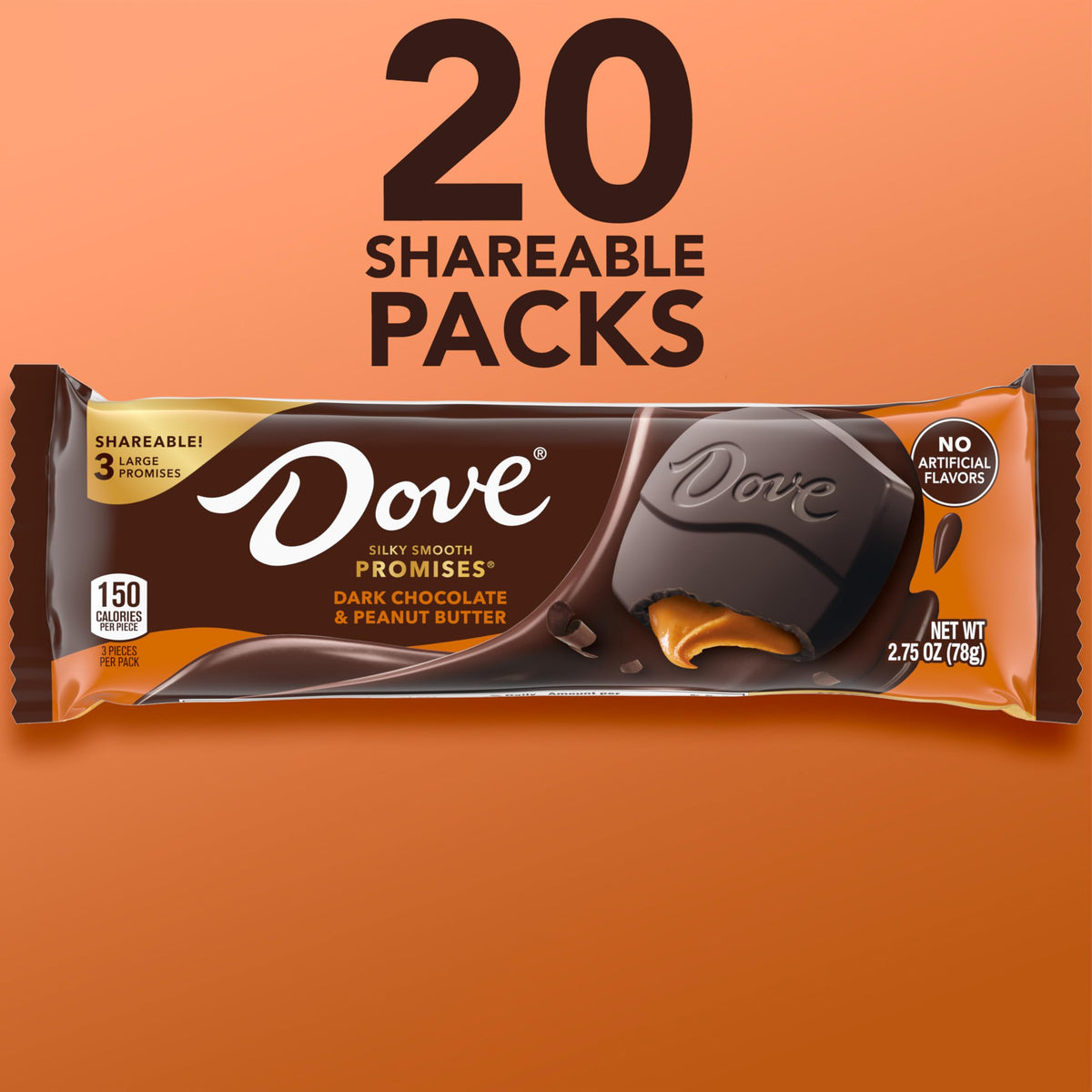Dove Promises large dark chocolate squares with peanut butter filling for entertaining.