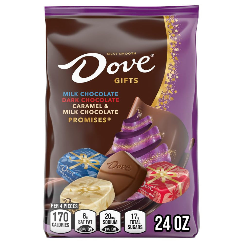 Dove Promises milk chocolate foil-wrapped pieces, ideal for gifting.