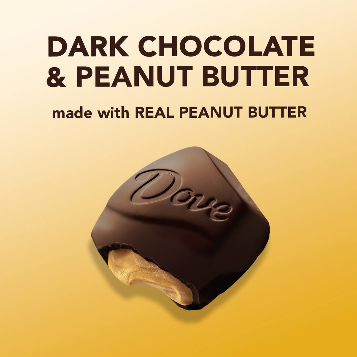 Close-up of creamy peanut butter center in Dove Promises dark chocolate.