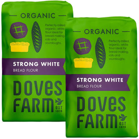 Doves Farm Organic Strong White Flour bag for premium bread baking.