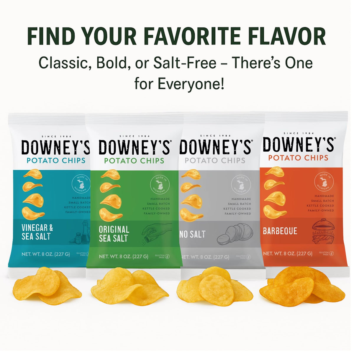 Downey's No Salt kettle chips, 3-pack—convenient gluten-free snack for on-the-go.