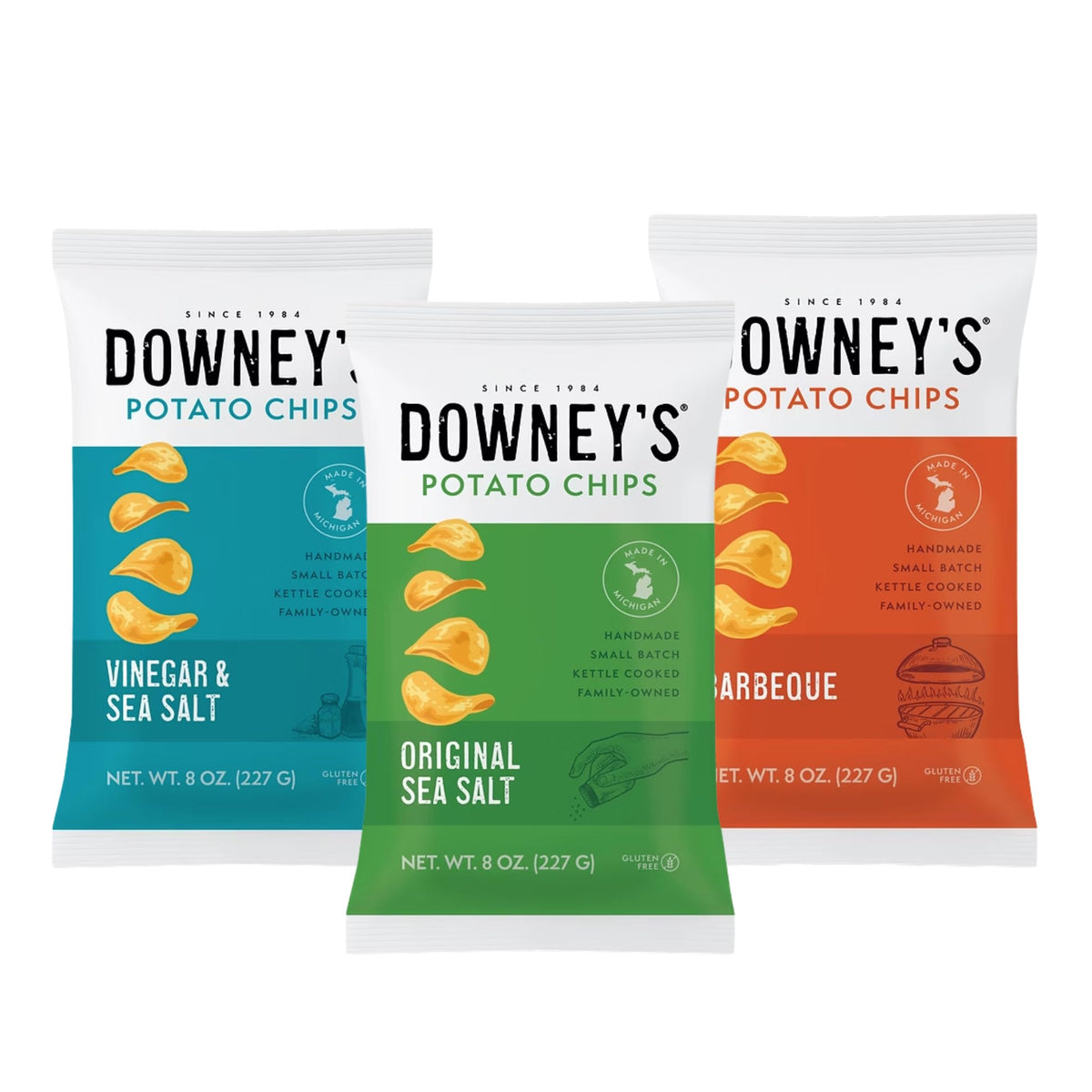 Downey's potato chips packaging display—crispy, shareable snack for any occasion.
