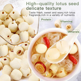 DOZO lotus seeds in a bowl showing soft, chewy texture