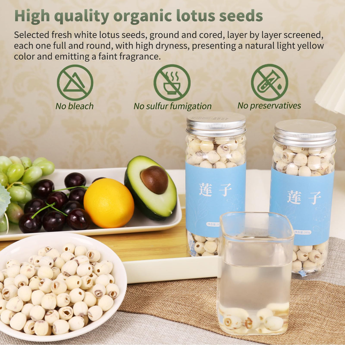 DOZO lotus seeds packaging highlighting natural, additive-free origin