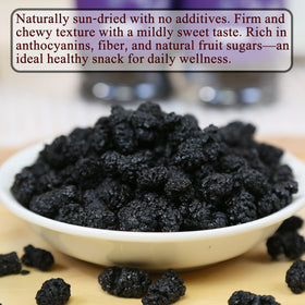 DOZO mulberries packaging inside shot; ready-to-eat, no sulfur or sugar added.