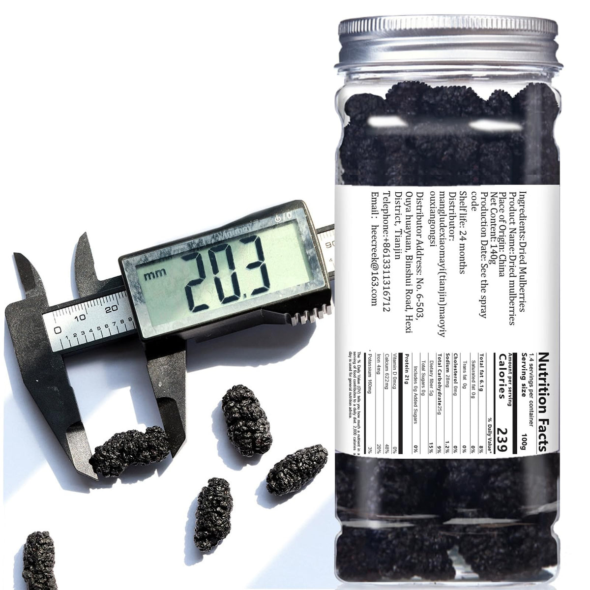 DOZO dried mulberries travel jar; compact packaging for desk or bag.