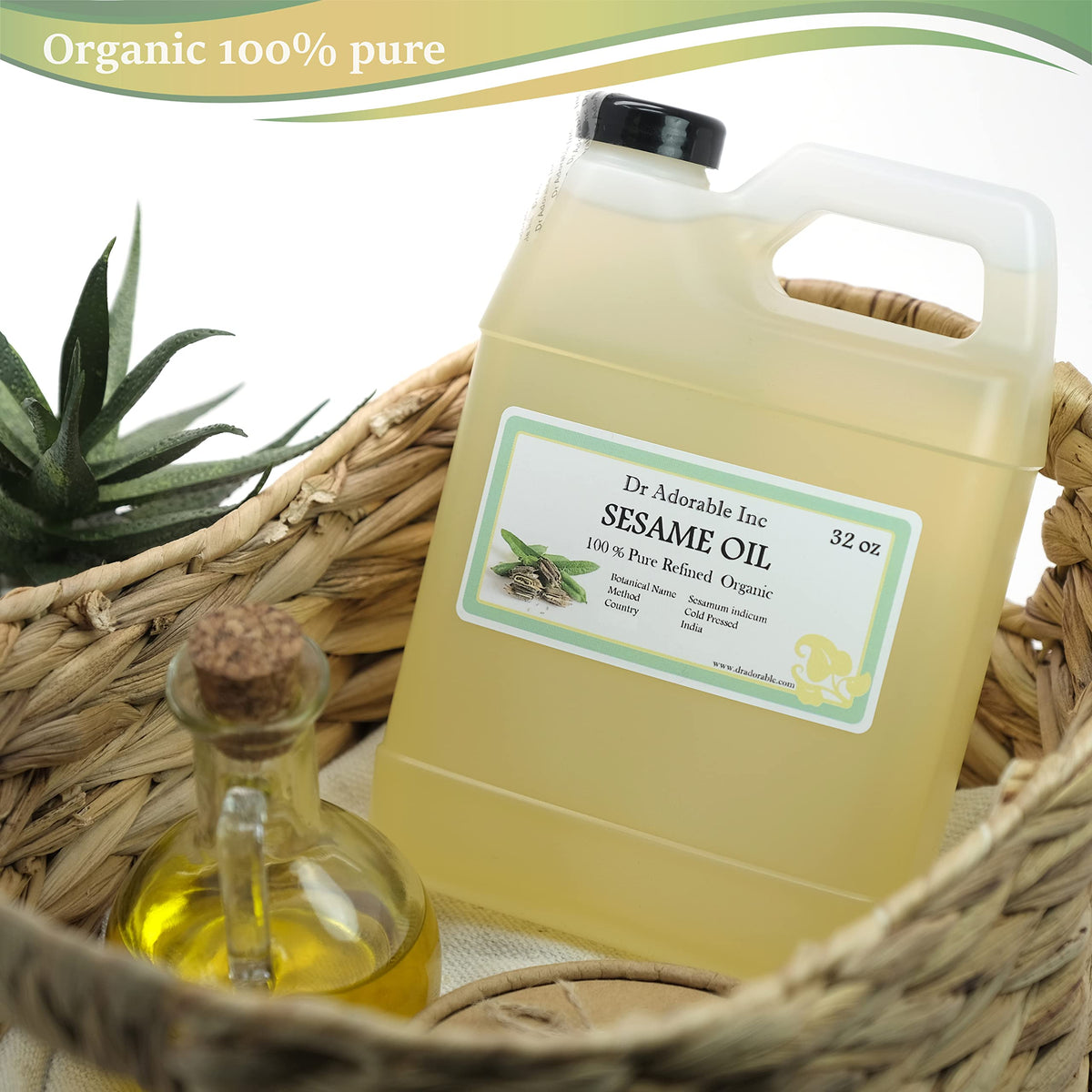 Close-up of Dr Adorable sesame oil jar showing refined formula