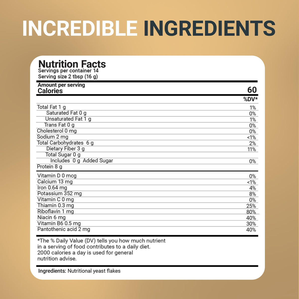 Dr. Berg Premium Nutritional Yeast Flakes ingredients label highlighting quality and GMP standards