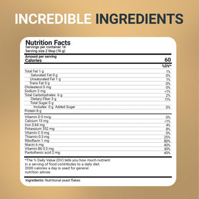 Dr. Berg Premium Nutritional Yeast Flakes ingredients label highlighting quality and GMP standards