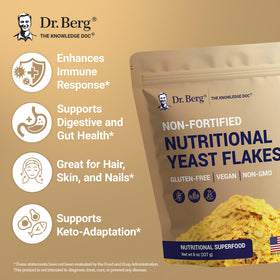Dr. Berg Premium Nutritional Yeast Flakes on a fresh salad for extra umami and protein support