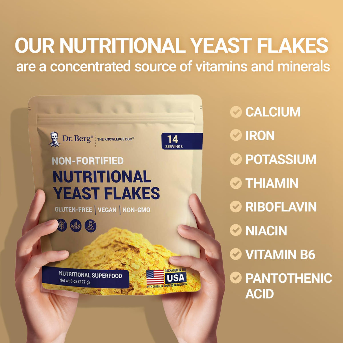 Dr. Berg Premium Nutritional Yeast Flakes in a smoothie bowl enhancing texture and nutrients