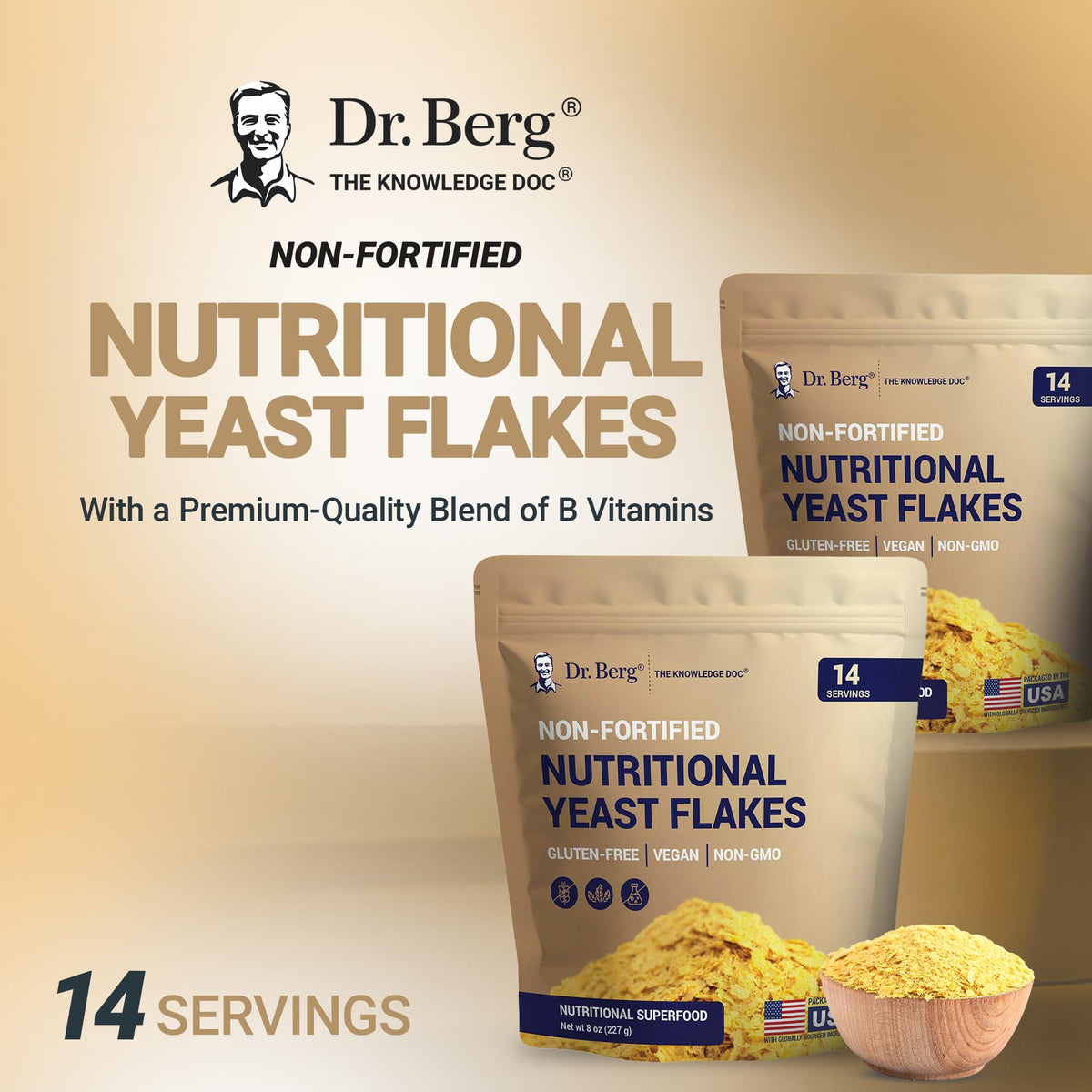 Dr. Berg Premium Nutritional Yeast Flakes sprinkled into soup for depth of flavor