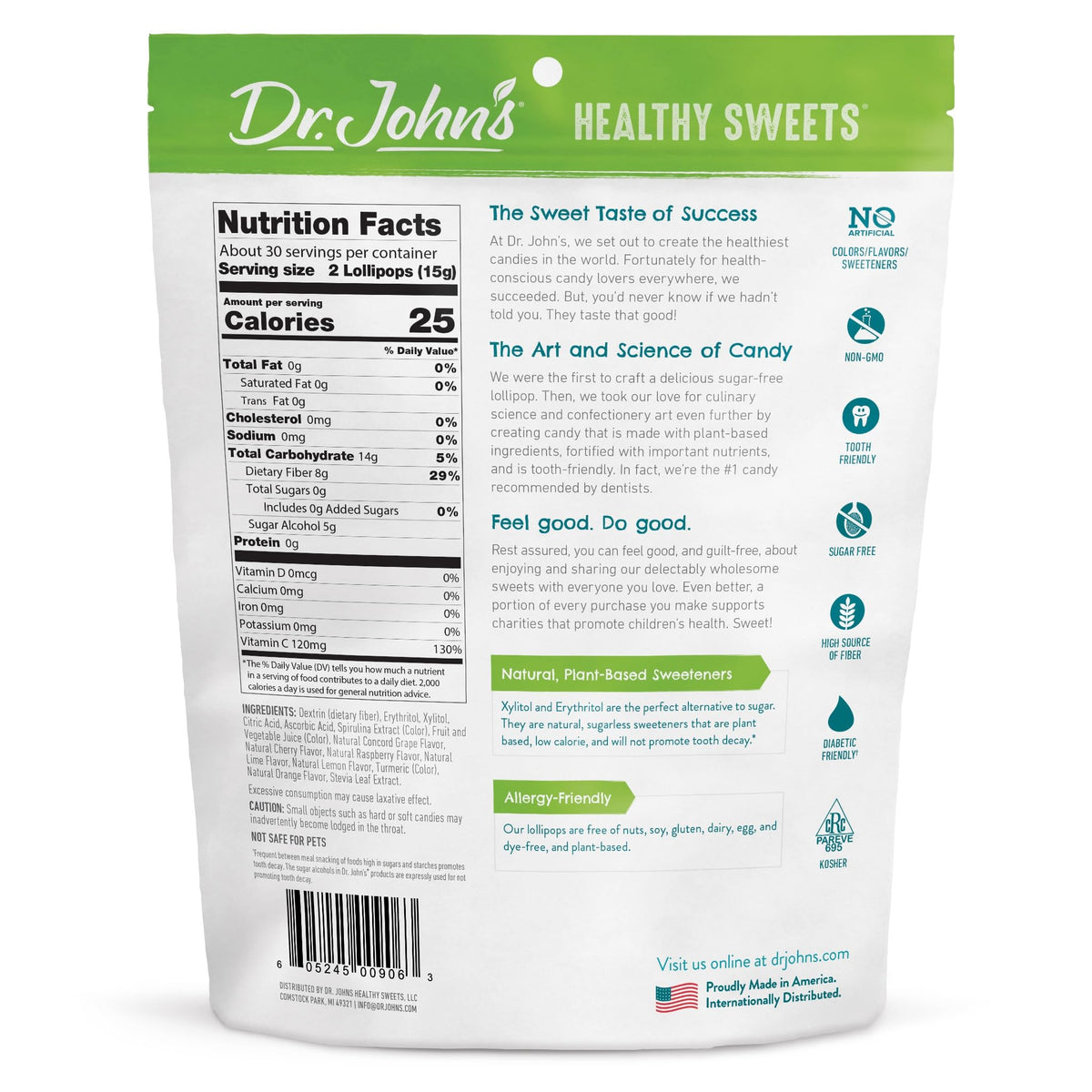 Close-up of Dr. John's Oval Lollipops showing smooth texture and vibrant fruit flavors.