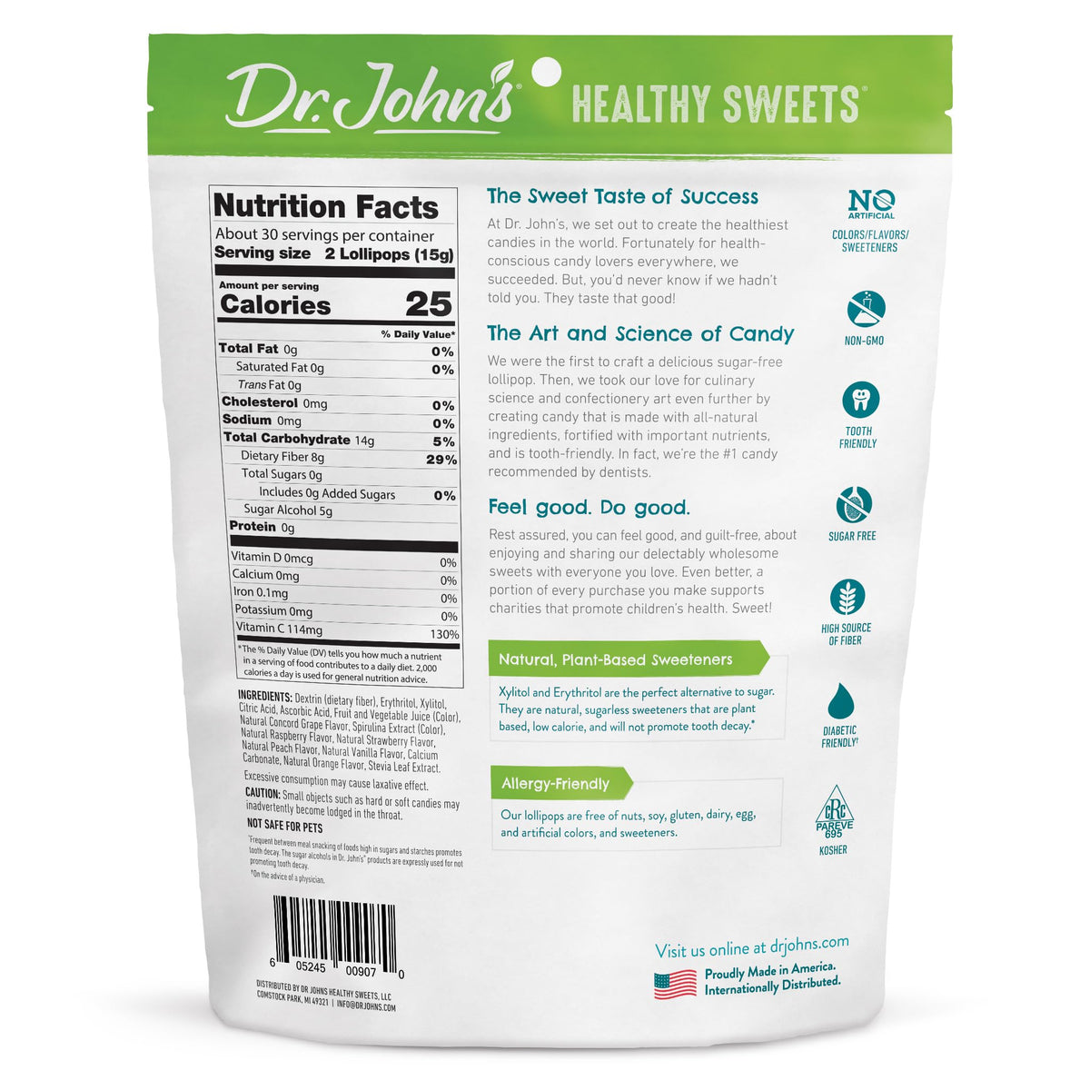 Dr. John's oval lollipops with resealable packaging for on-the-go portions.