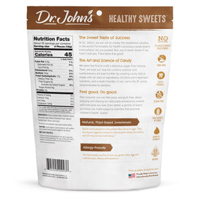 Close-up of Dr. John's Sugar Free Candy surface, showing glossy chocolate and cocoa notes