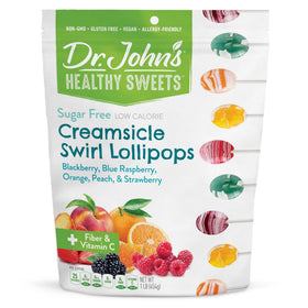 Dr. John's Sugar Free Creamsicle Swirl Oval Lollipop—delicious zero-sugar indulgence for keto-friendly snacking.