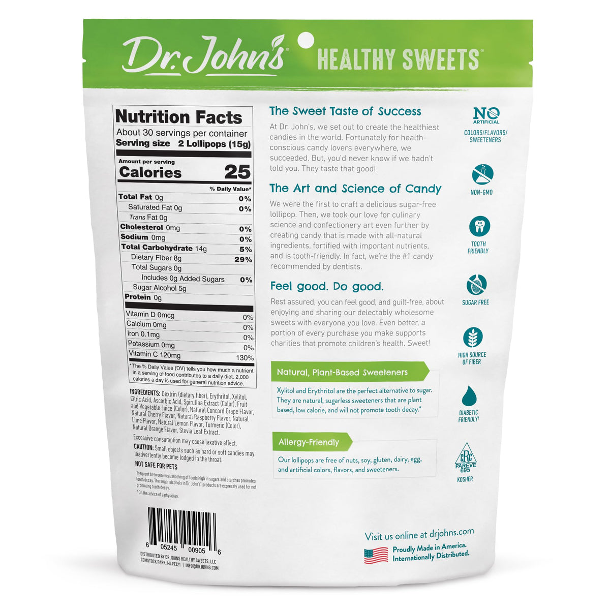 Dr. John's Sugar Free Lollipops Orange Pack with bold citrus flavor and zero sugar
