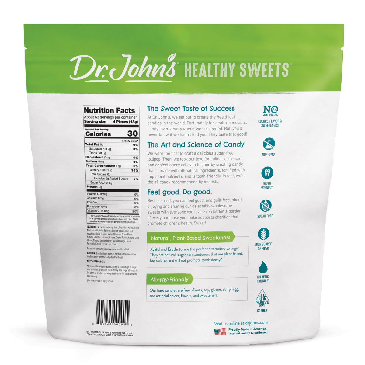 Dr. John's zero-sugar candies close-up highlighting sugar-free sweetness
