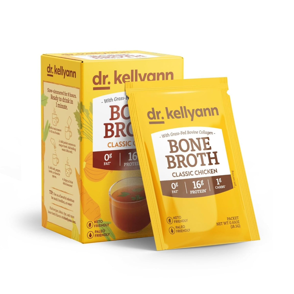 Dr. Kellyann bone broth packets box – convenient protein for busy days